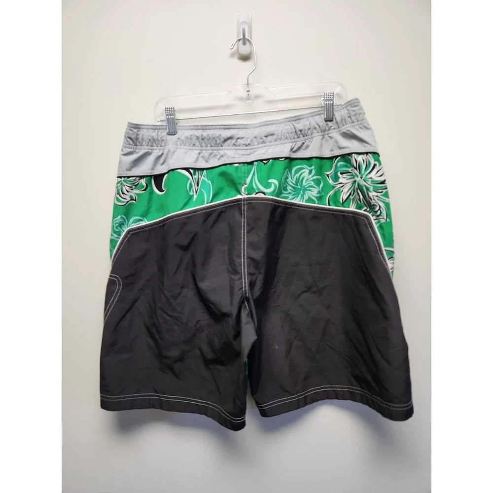 Mens Swim Shorts Trunks‎ Speedo Lined Black Green Floral Hawaiian Aloha Large L